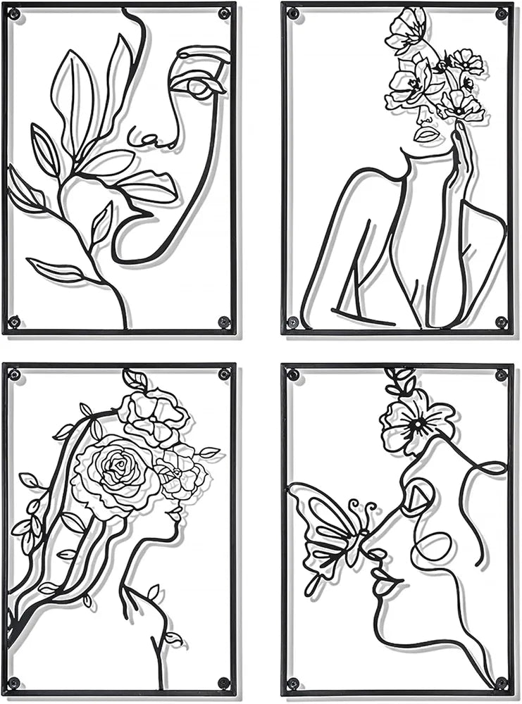Walasis Large Wall Decor Woman Silhouette - Black Female Wall Art for Living Room Minimalist Modern Hanging Sculpture Abstract Metal Face Line for Bedroom Bathroom