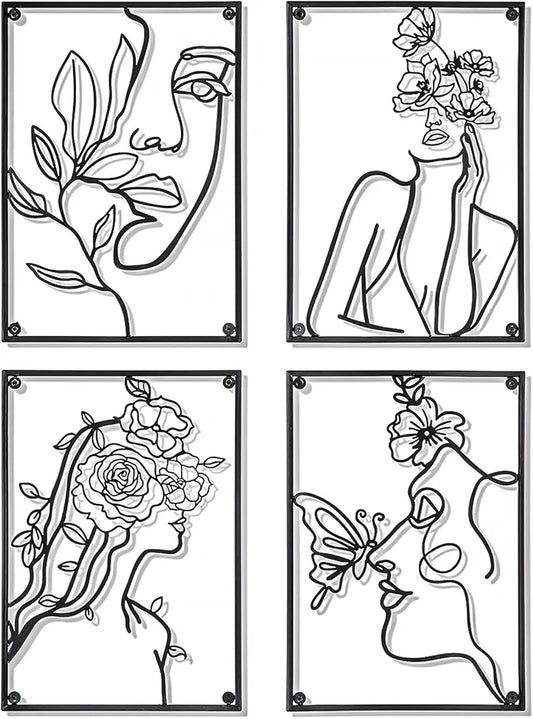 Walasis Large Wall Decor Woman Silhouette - Black Female Wall Art for Living Room Minimalist Modern Hanging Sculpture Abstract Metal Face Line for Bedroom Bathroom