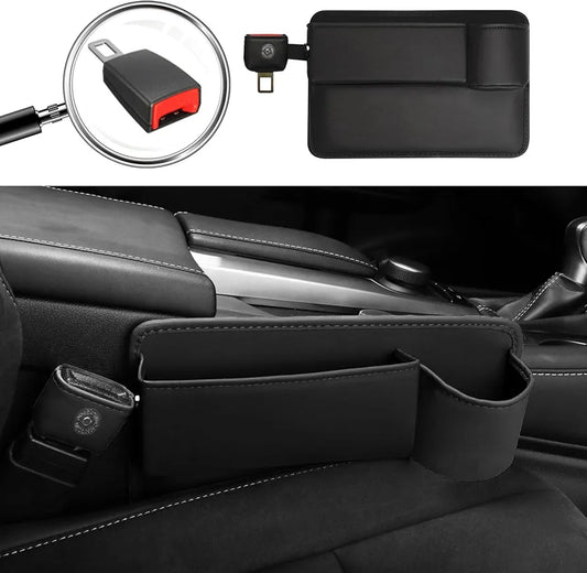 Car Seat Gap Filler Organizer with Cup Holder - Premium Leakproof Console Storage (Black, Passenger Side)