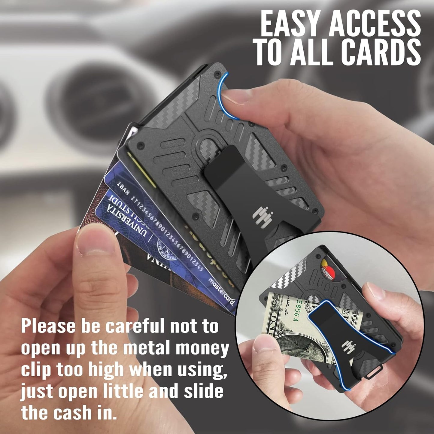 Elilier Sleek Minimalist Black Aluminum Wallet  Card Holder with Cash Clip.