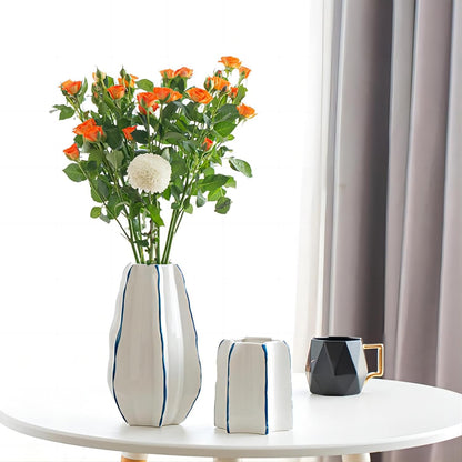 CLYANCE Ceramic Vase, Set of 2 White Hand Painted Line Boho Vases