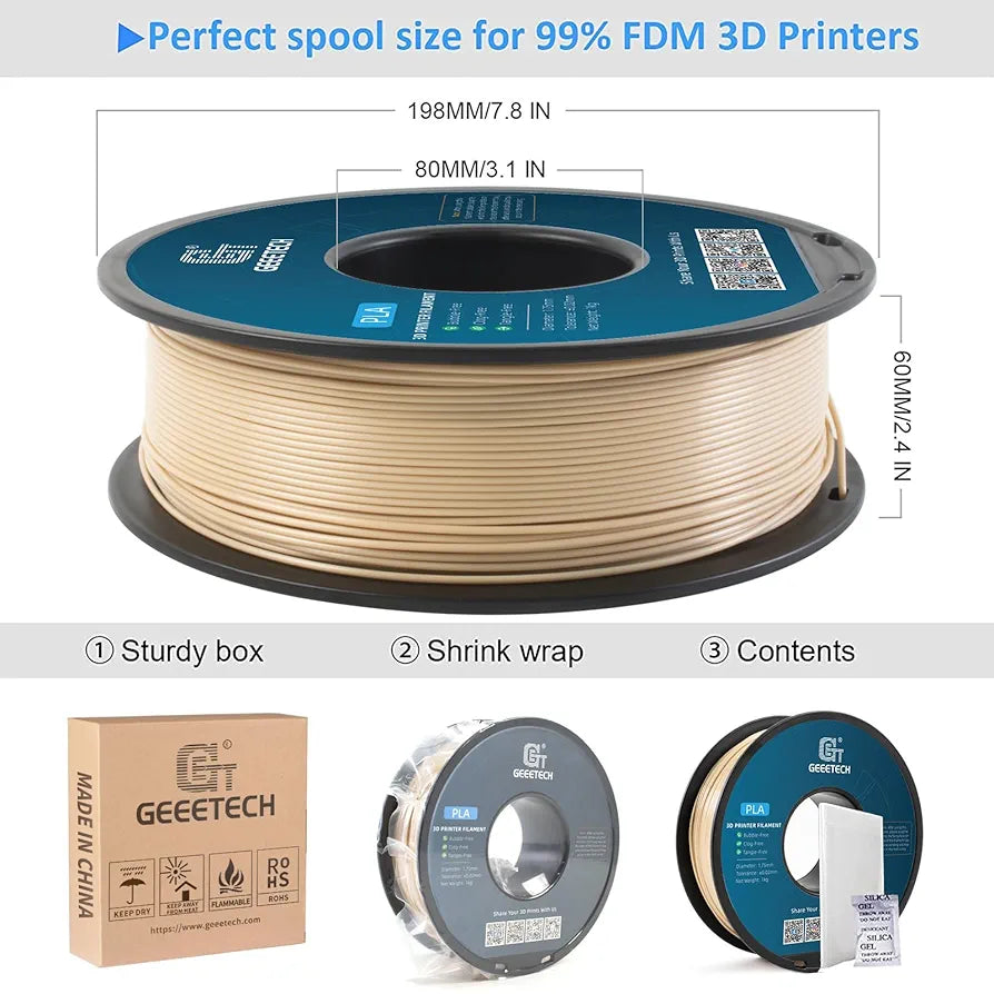 Geeetech PLA Filament 1.75mm Bone White 3D Printer Filament 1kg, Neatly Wound Bone PLA Filament, Dimensional Accuracy +/- 0.02 mm, Fit Most FDM 3D Printers