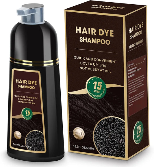 Chestnut Brown Hair Dye Shampoo, 3 in 1 Color Shampoo Hair Dye, Grey Coverage Shampoo for Women Men 500ml