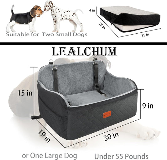 Dog Car Seat Up to 55lb,2 Clip-On Safety (Black/Grey, Large)