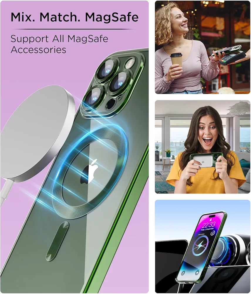 SUCGLES® Magnetic Clear for iPhone 14 Pro Case, with Camera Protection + Screen Protector for MagSafe, Shockproof Slim Magnet Mag Safe Thin Phone Cover Women Girls Men for Apple 14pro 