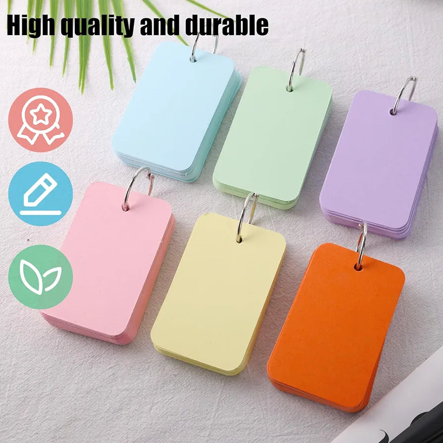 Koogel 570PCS Colored Index Cards, Blank Index Cards 6 Colors Study Cards Notecards Flash Cards for School Learning Memory Recipe Cards