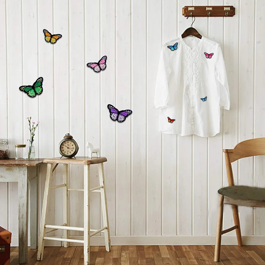 AUGSUN 40pcs Butterfly Iron on Patches - Vibrant 2-Size Embroidered Sew Applique Repair Patches for DIY Fashion