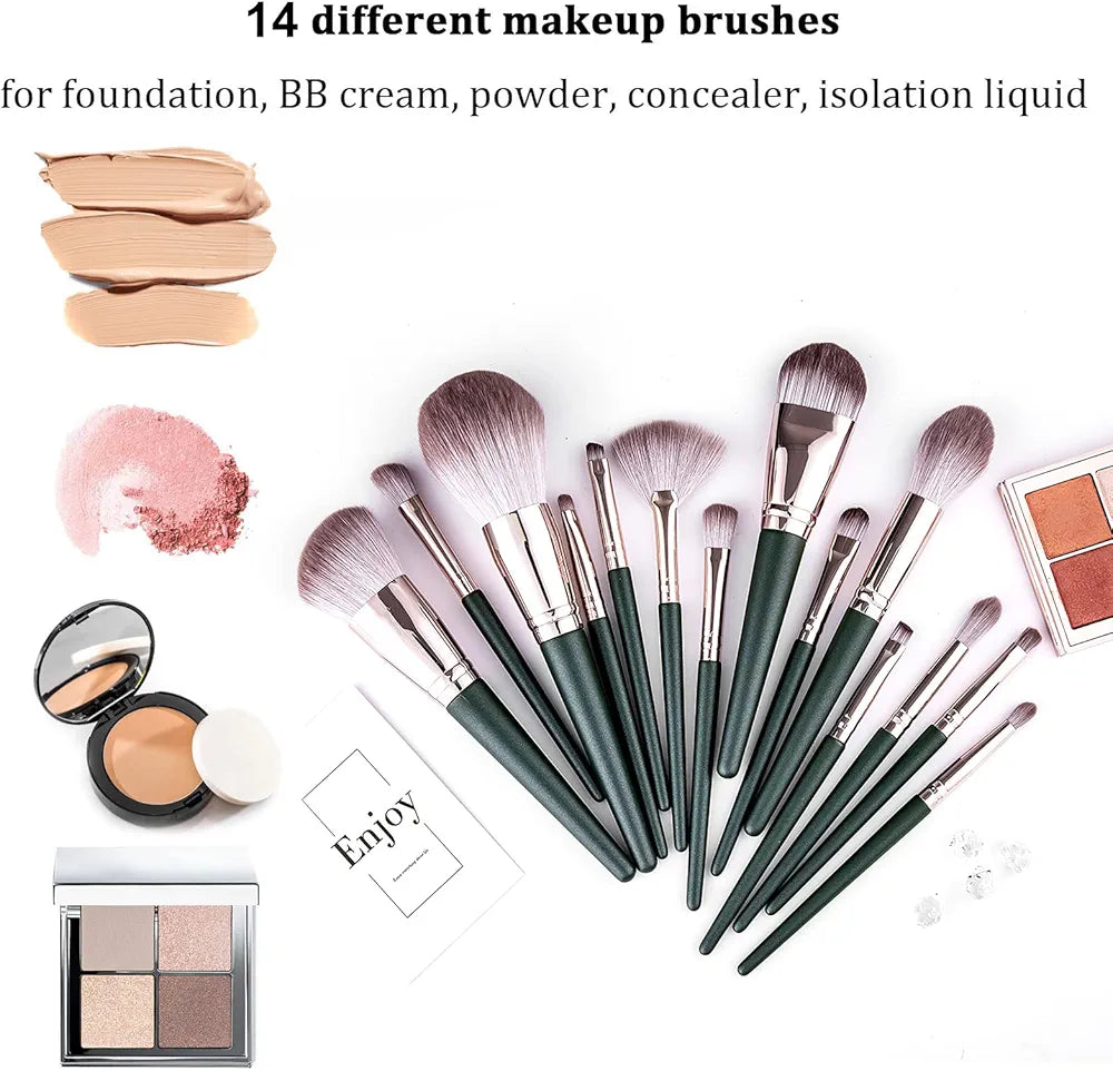 Makeup Brushes With Bag 14PCs Professional Makeup Brush Set，Premium Synthetic Foundation Concealer Powder Blush Eyeshadow Eyebrow Blending Travel Make Up Brushes 
