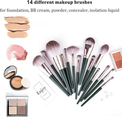 Makeup Brushes With Bag 14PCs Professional Makeup Brush Set，Premium Synthetic Foundation Concealer Powder Blush Eyeshadow Eyebrow Blending Travel Make Up Brushes 