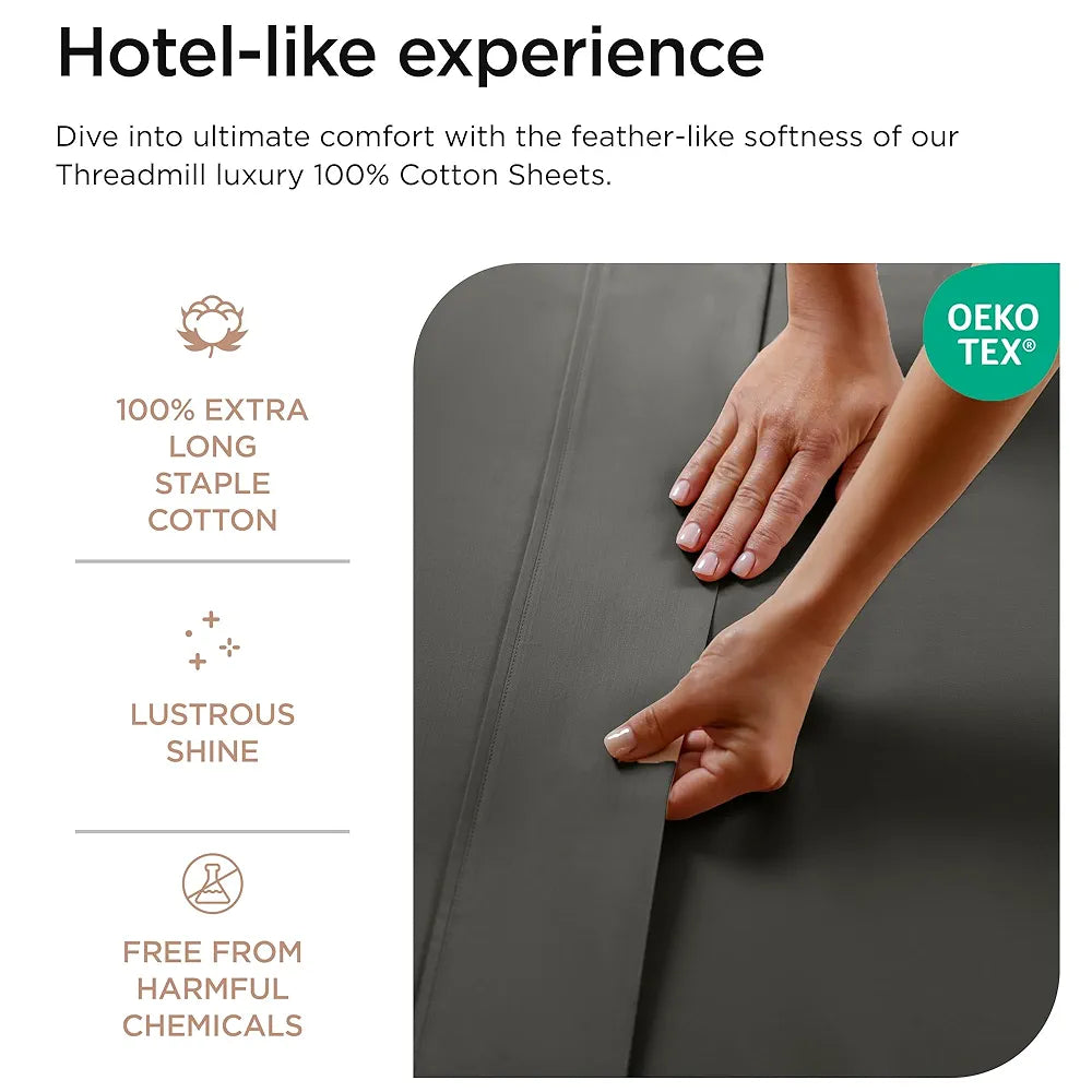 Threadmill Luxury 800 Thread Count Full Size 100% Cotton Sheets - Dark Grey Sateen Weave Bed-Sheets, Better Than Egyptian Cotton, 4 Pc Solid Bedding Set, Fits 16" Deep Pocket