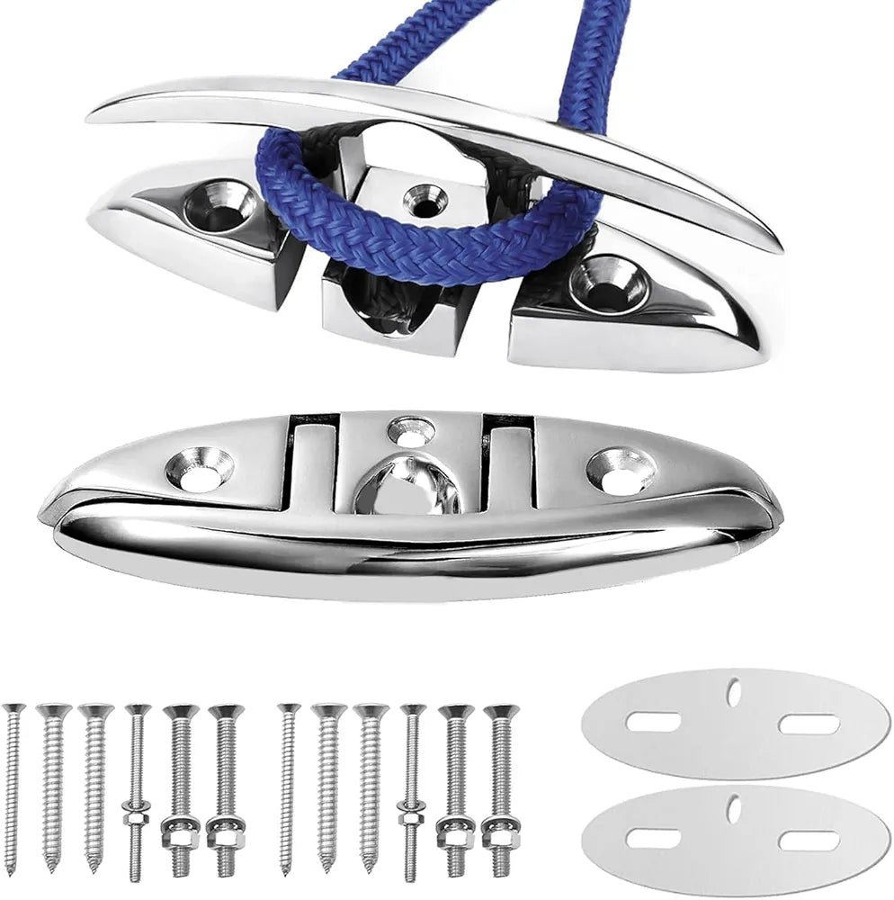 Boat Cleats 5 Inch 6 Inch 316 Stainless Steel Boat Folding Cleats, 2 Pcs Marine Dock Cleats for Boat and Kayak,Marine Flip Up Dock Cleats with Fastener, Boat Accessories