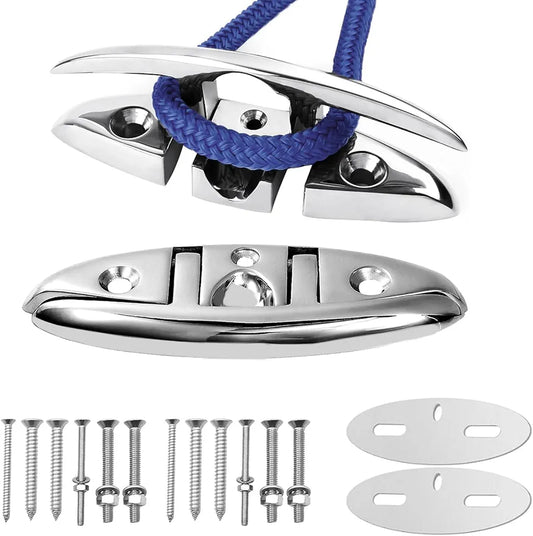 Boat Cleats 5 Inch 6 Inch 316 Stainless Steel Boat Folding Cleats, 2 Pcs Marine Dock Cleats for Boat and Kayak,Marine Flip Up Dock Cleats with Fastener, Boat Accessories