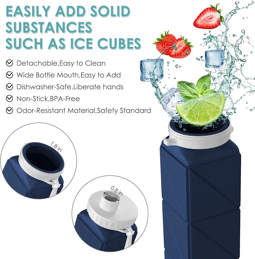 Collapsible Water bottles with Leakproof Lid –Food-Grade BPA-Free Silicone Travel Bottles–Foldable Water Bottles 610ml for Travel Gym,Hiking, Sports,Camping,Biking 20.7oz Portable Reusable