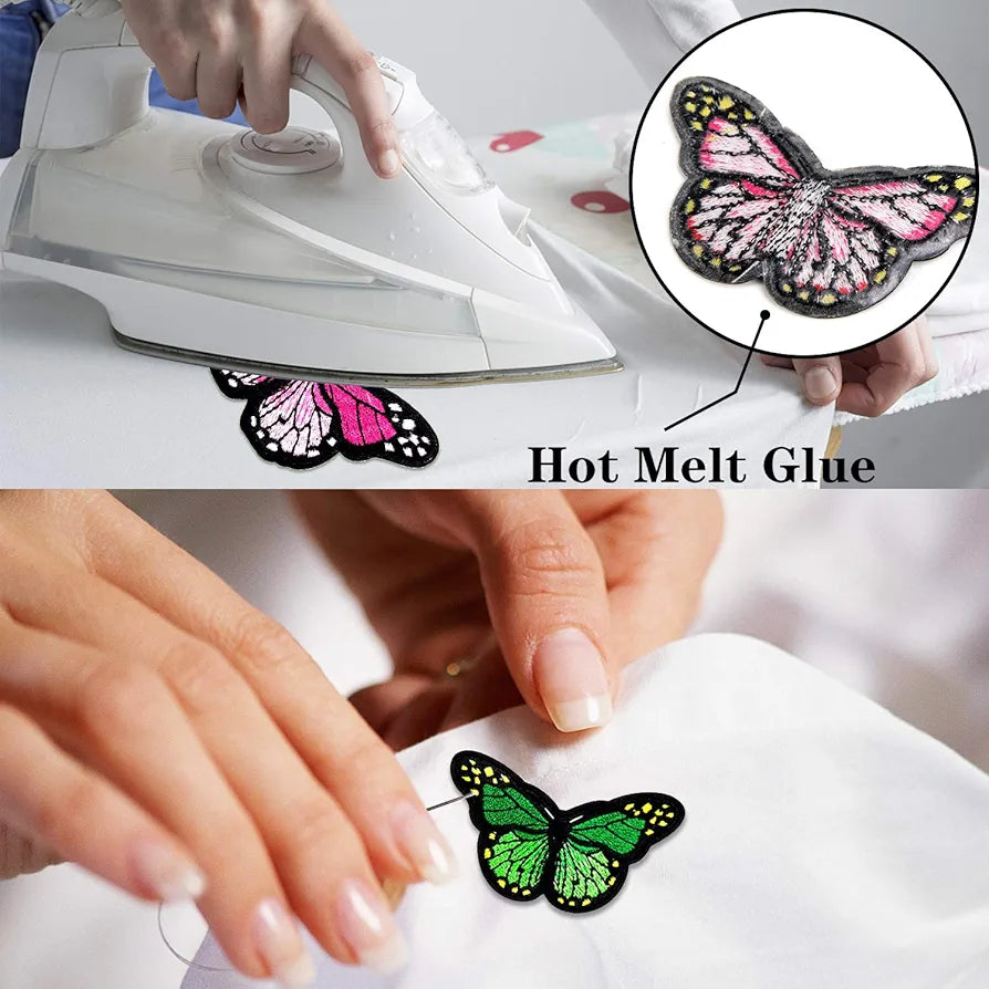 AUGSUN 40pcs Butterfly Iron on Patches - Vibrant 2-Size Embroidered Sew Applique Repair Patches for DIY Fashion