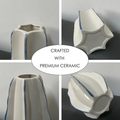 CLYANCE Ceramic Vase, Set of 2 White Hand Painted Line Boho Vases