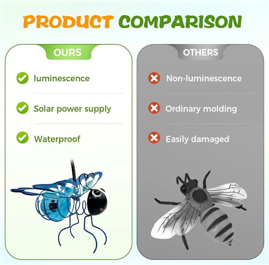 Solar Bee Lights - Metal Garden Decor for Patio, Balcony, Yard