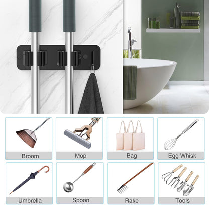 HomEasy Wall Mount Mop and Broom Holder,| 2-Pack, 2-in-1