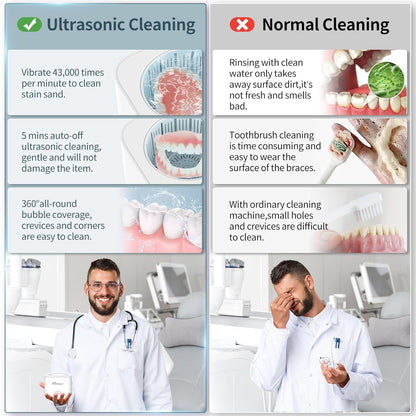 Aocktobar Ultrasonic Retainer Cleaner Machine, 30W Ultrasonic Jewelry Cleaner for Retainers, Dentures, Mouth Guard, Aligner, Toothbrush Head, Whitening Trays, 43KHZ Sonic Denture Cleaner Machine