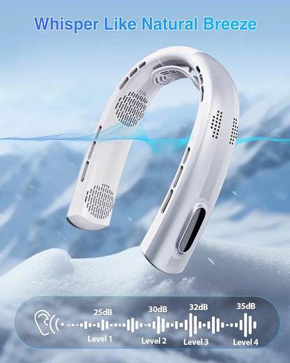 Portable Neck Fan - 4 Turbines Neck Fan Rechargeable 7000mAh, Cooling Neck Fan with Necksupport, Bladeless Personal Fan with LED Display, Quiet 360° Airflow for Hot Flashes, Travel