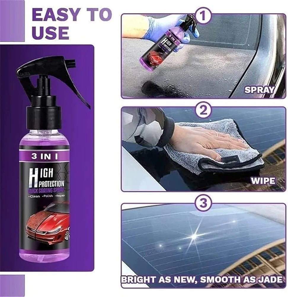 3 in 1 Ceramic car Coating Spray High Protection Quick Wax, Spray, Fast Fine Scratch Repair, Coating, Nano Repair +Brush Cloth