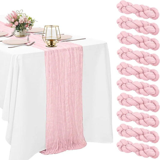 10 Pack Light Pink Cheesecloth Table Runner 10FT Boho Gauze Fabric Table Runner Vintage Rustic Sheer Runners for Wedding Party Bridal Baby Shower Long Table Decorations