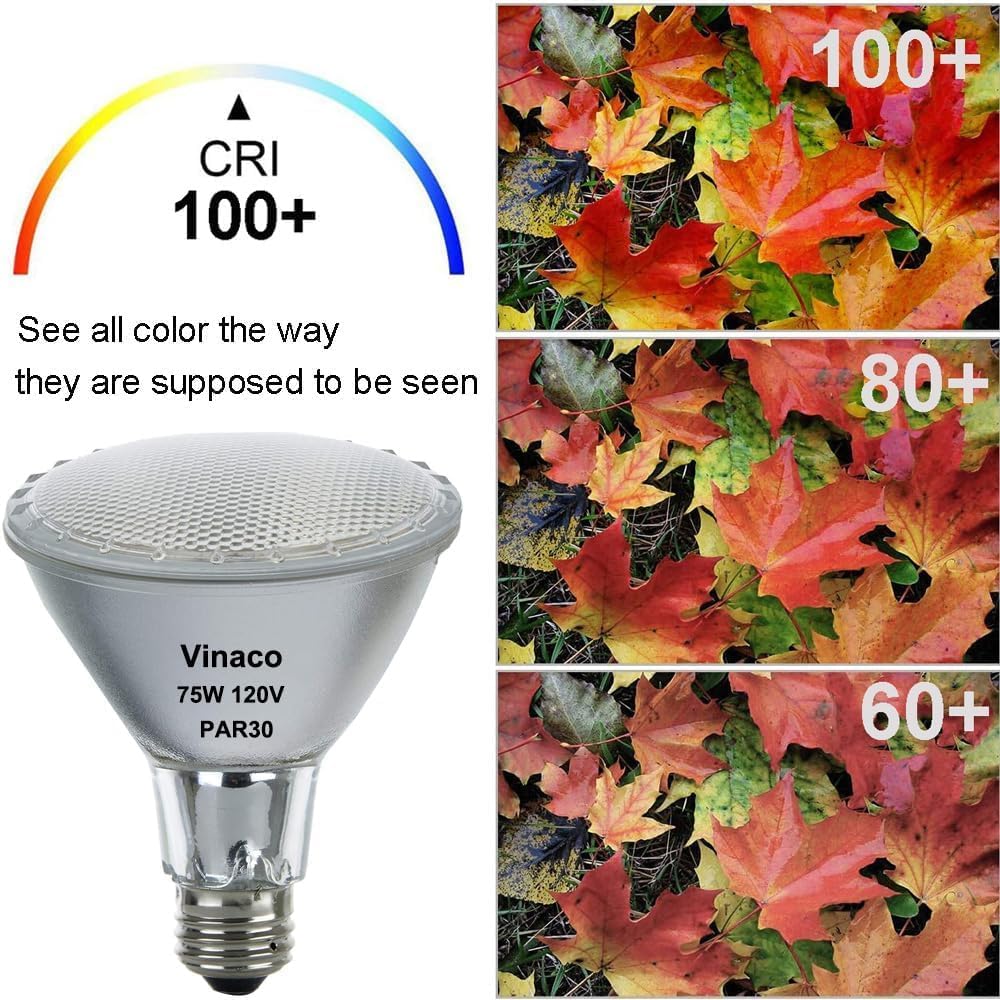 Vinaco Halogen PAR30 Long Neck 75W 120V 1000LM, 6 Pack High Output Halogen PAR30 Dimmable 3000K Warm White with E26 Base, Long Lifespan Long Neck Flood Light Bulb with CRI100 for Tracking Lighting