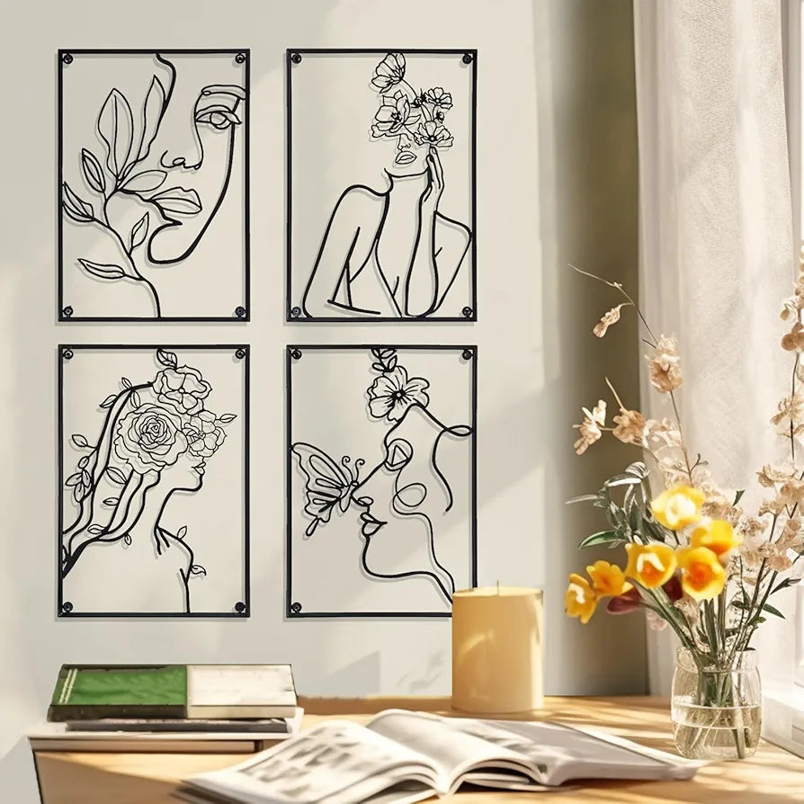 Walasis Large Wall Decor Woman Silhouette - Black Female Wall Art for Living Room Minimalist Modern Hanging Sculpture Abstract Metal Face Line for Bedroom Bathroom