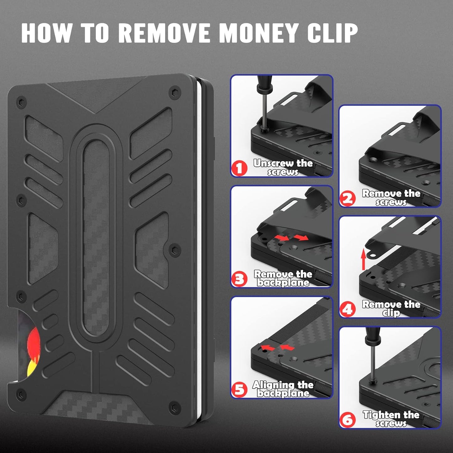 Elilier Sleek Minimalist Black Aluminum Wallet  Card Holder with Cash Clip.