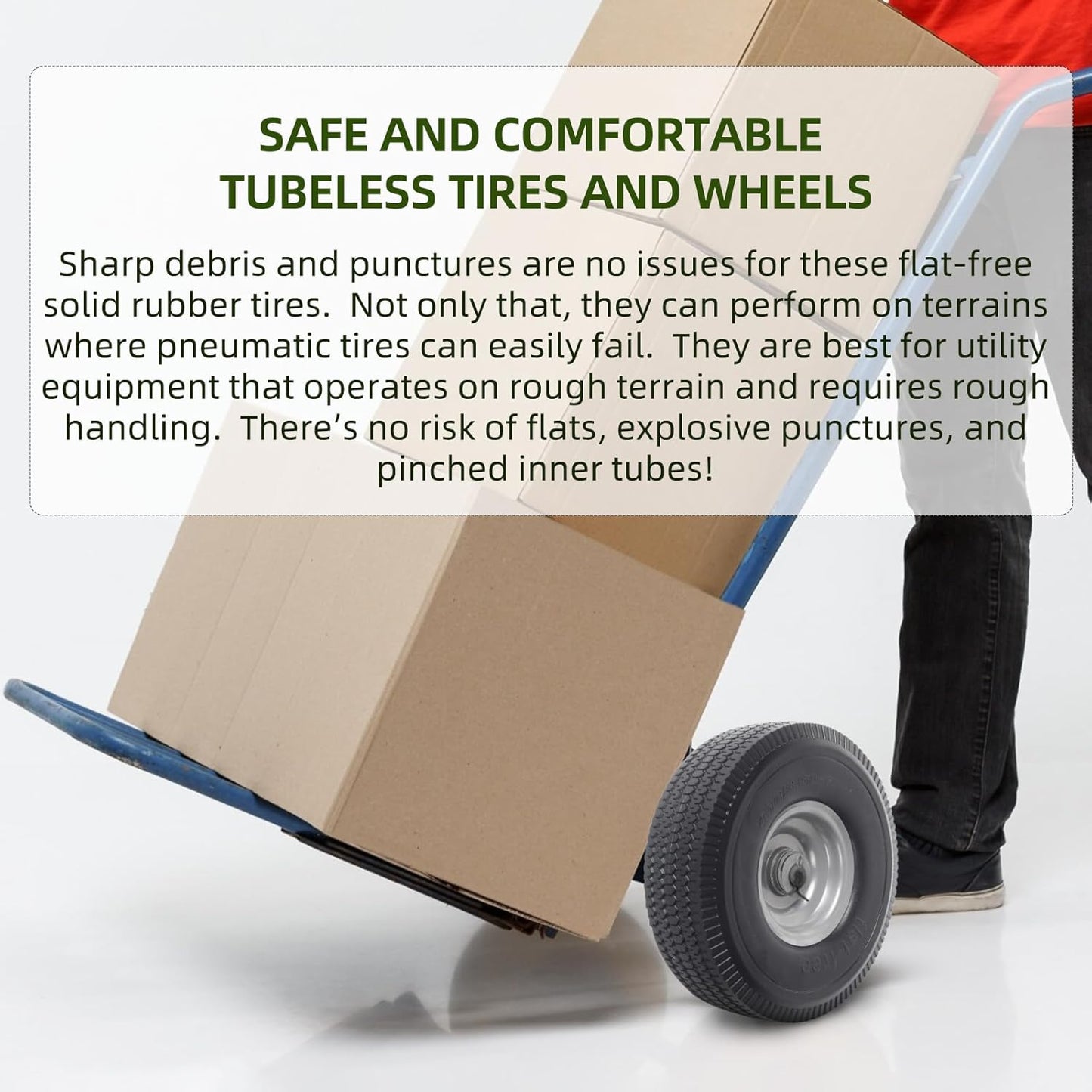 AR-PRO  10-Inch Solid Wheel Replacement - 4.10/3.50-4 Flat Free Tire and Wheel with 5/8 extra 3/4 &1/2 Bearings and 2.2" Offset Hub - Compatible with Hand Truck, Generator, Gorilla Carts