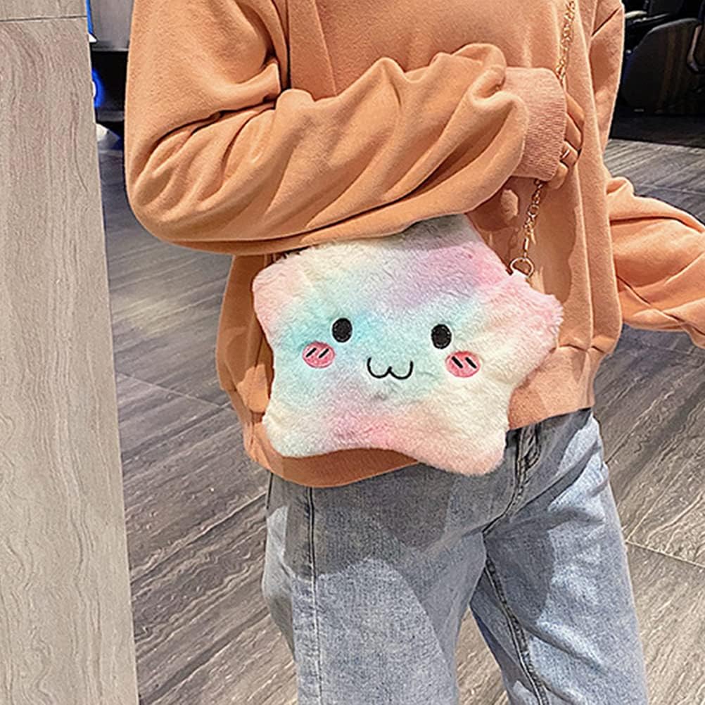 LUOZZY Plush Crossbody Bag Star Shaped Furry Purse for Girls Fluffy Handbag Small Purse with Chain Soft Shoulder Bag for Girls Women