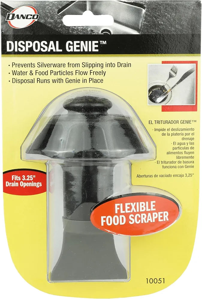 DANCO Disposal Genie Garbage Disposal Strainer | Kitchen Sink Drain Splash Guard | Food Scraper | Black 