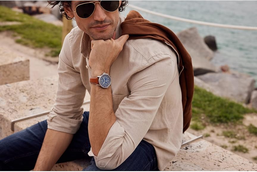 Citizen Men's Eco-Drive Promaster Air Skyhawk Atomic Time Keeping Watch in Super Titanium with Brown Leather Strap, Blue Dial 