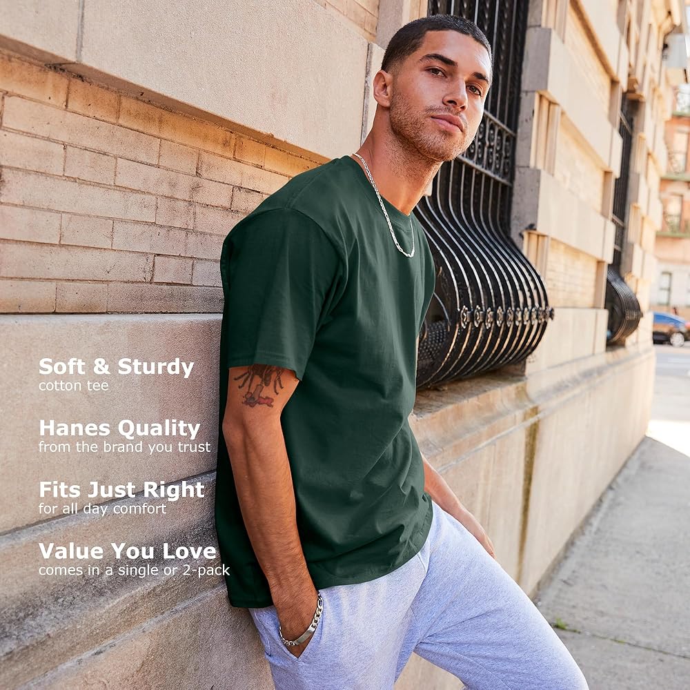 Hanes Men's Beefy-T Heavyweight Cotton T-Shirt (1-2 Pack, Big & Tall)