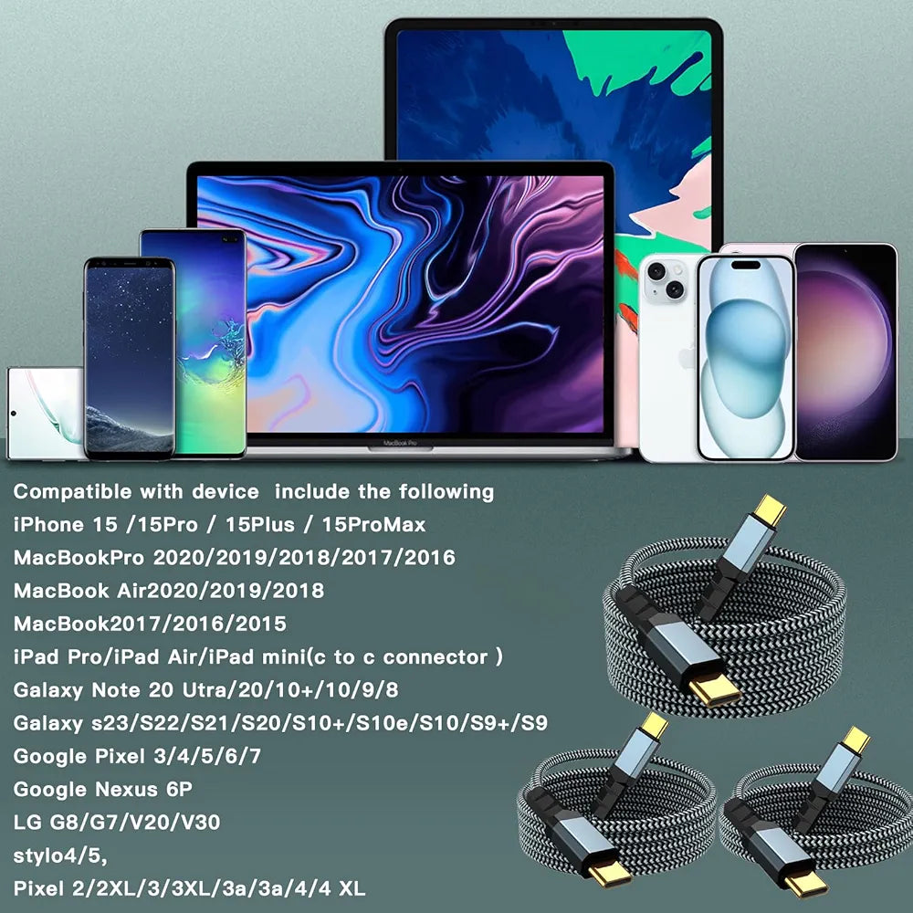 USB C to USB C Cable 3/6/9ft 60W3A Fast Charging Cord Compatible with MacBook Pro,iPhone15/15Pro/15ProMax,iPad Mini6/Pro20/23,iPad Air4,GalaxyS21/S23
