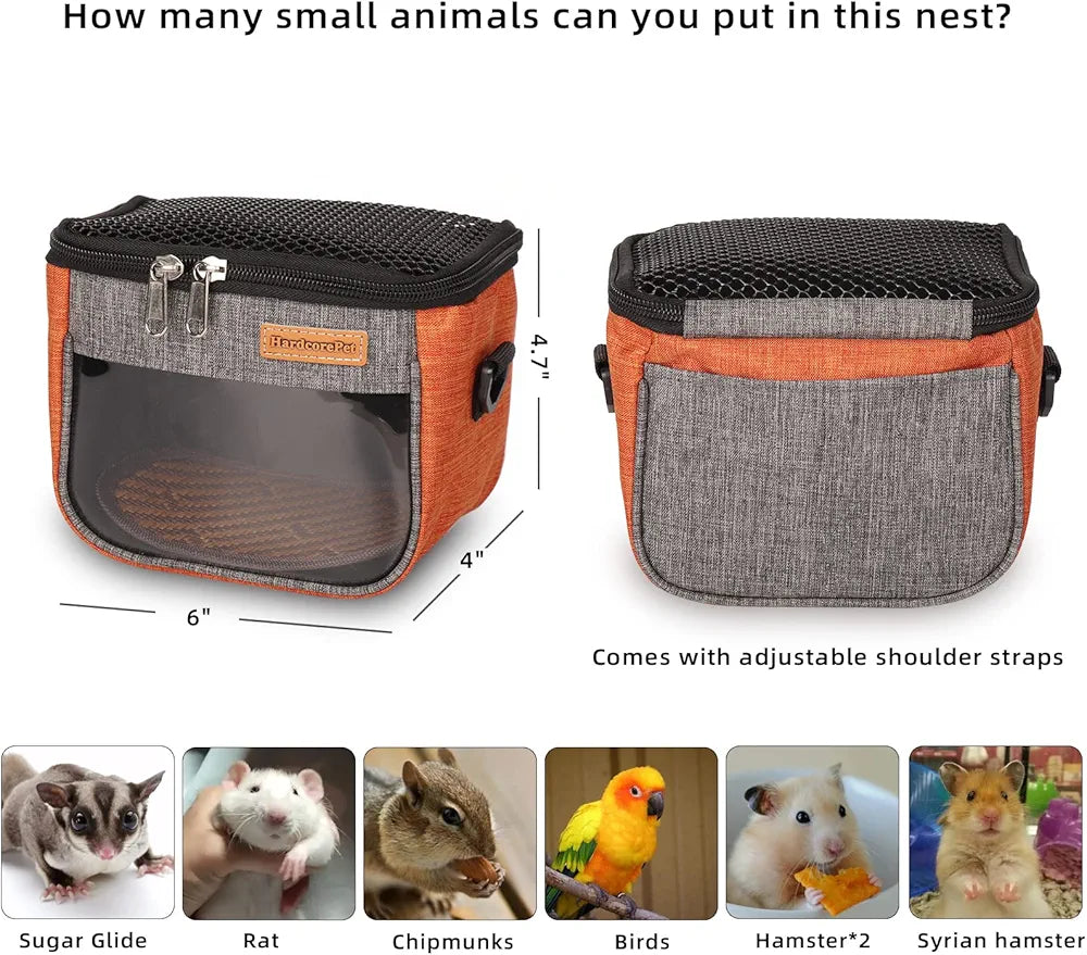 Small Pet Carrier Bag, Breathable & Portable – Small Animal Travel Bag with Detachable Strap Zipper for Sugar Glider, Hamster, Rat，Gerbils 