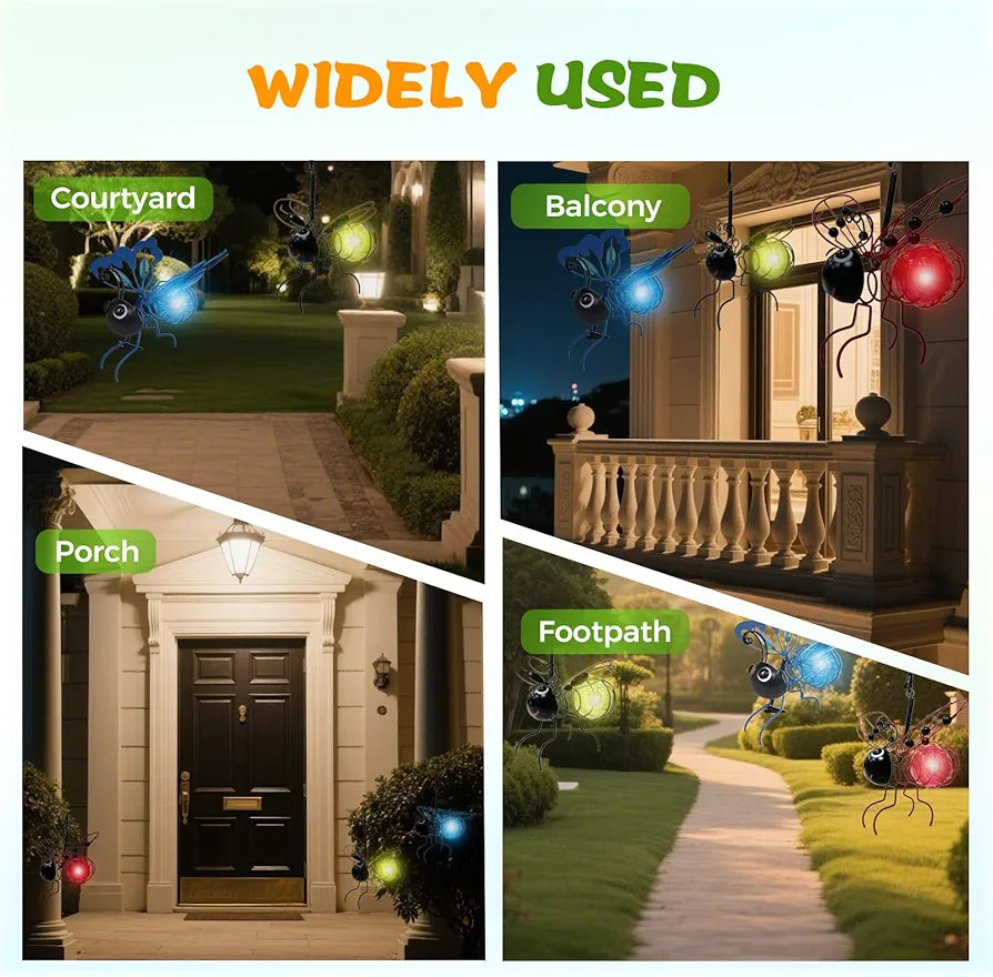 Solar Bee Lights - Metal Garden Decor for Patio, Balcony, Yard