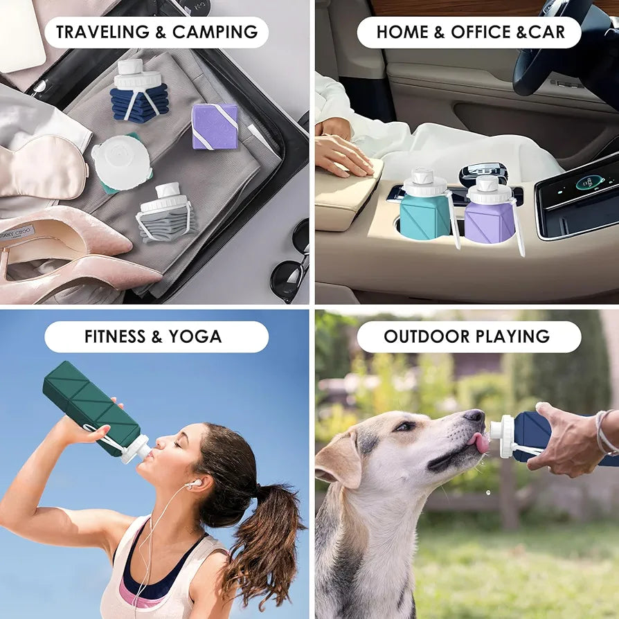 Collapsible Water bottles with Leakproof Lid –Food-Grade BPA-Free Silicone Travel Bottles–Foldable Water Bottles 610ml for Travel Gym,Hiking, Sports,Camping,Biking 20.7oz Portable Reusable