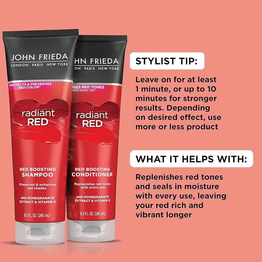 John Frieda Radiant Red Shampoo & Conditioner Bundle, Enhancing Shampoo & Conditioner, Helps Enhance Shades, with Pomegranate and Vitamin E