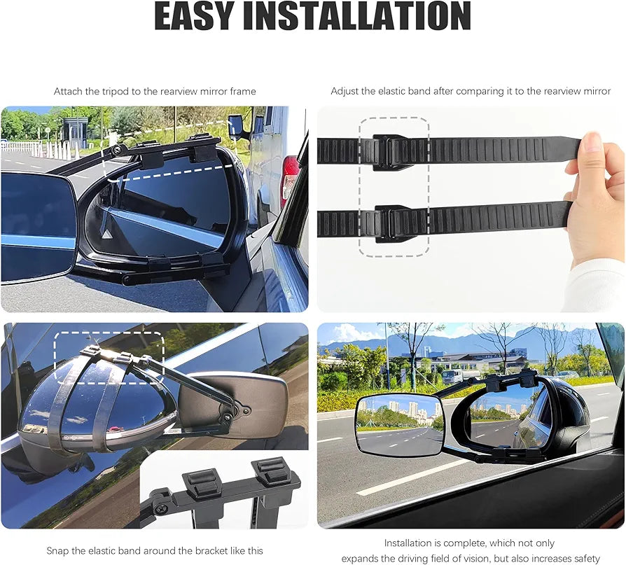 2PCS Clamp Tow Mirrors with Securely Fastened,HD&Adjustable Towing Mirrors for Expanded Visibility,Universal Mirror Extenders for Towing Car Accessories Fit Truck,Hitch Towing