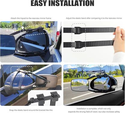 2PCS Clamp Tow Mirrors with Securely Fastened,HD&Adjustable Towing Mirrors for Expanded Visibility,Universal Mirror Extenders for Towing Car Accessories Fit Truck,Hitch Towing