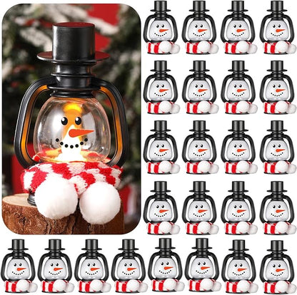 24 Set Christmas Mini Lantern with LED Candle Snowman Lanterns Decorations with Hat and Scarf Christmas Snowman Gift Portable Snowman Tabletop Centerpiece for Winter Christmas Party Decoration