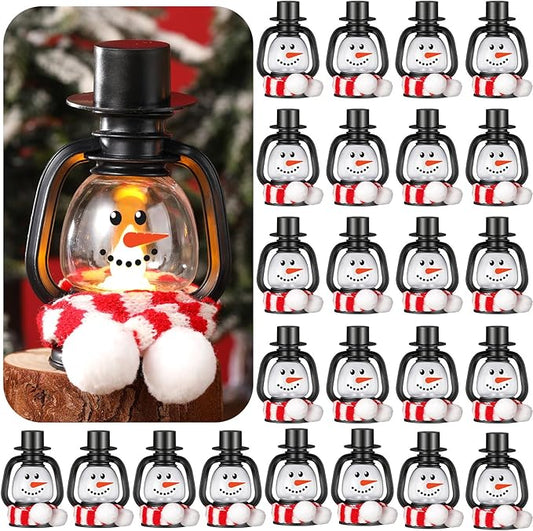 24 Set Christmas Mini Lantern with LED Candle Snowman Lanterns Decorations with Hat and Scarf Christmas Snowman Gift Portable Snowman Tabletop Centerpiece for Winter Christmas Party Decoration