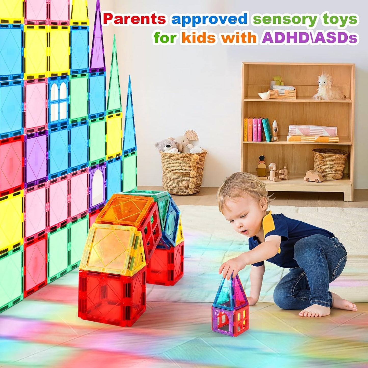 Magnetic Tiles 100 PCS with 2 Cars, Magnetic Tiles for Kids & Toddlers