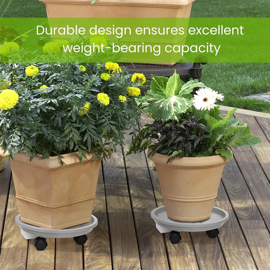 3 Pack Plant Caddy with Wheels, 12 Inch Heavy Duty Planter Pallet with Drainage Tray, Round Planter Pot Stand Dolly Casters Rolling Mover for Indoor Outdoor, Garden, Balcony