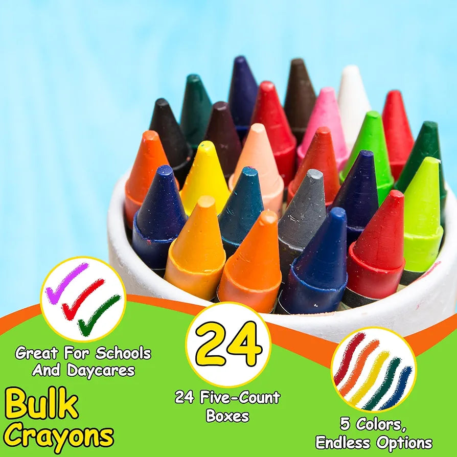 Trail Maker Wholesale Bright Wax Coloring Crayons - Bulk 24 Pack Art Set for Kids & Schools