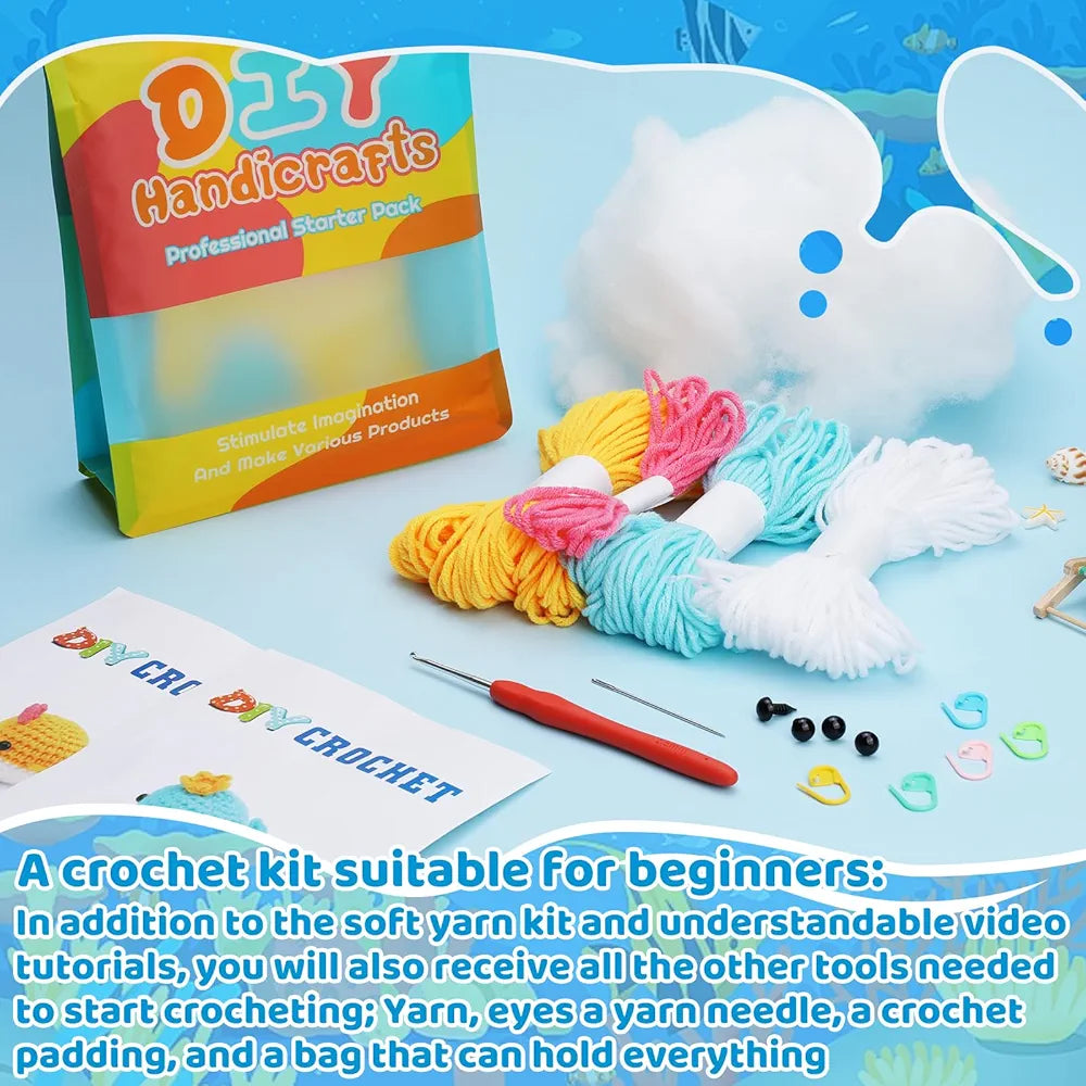 Whale Crochet Kit for Beginners - 2 Pack Cute Animal Starter Set with Video