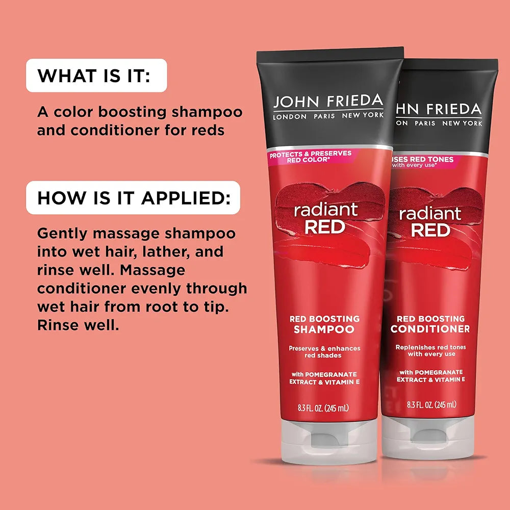 John Frieda Radiant Red Shampoo & Conditioner Bundle, Enhancing Shampoo & Conditioner, Helps Enhance Shades, with Pomegranate and Vitamin E