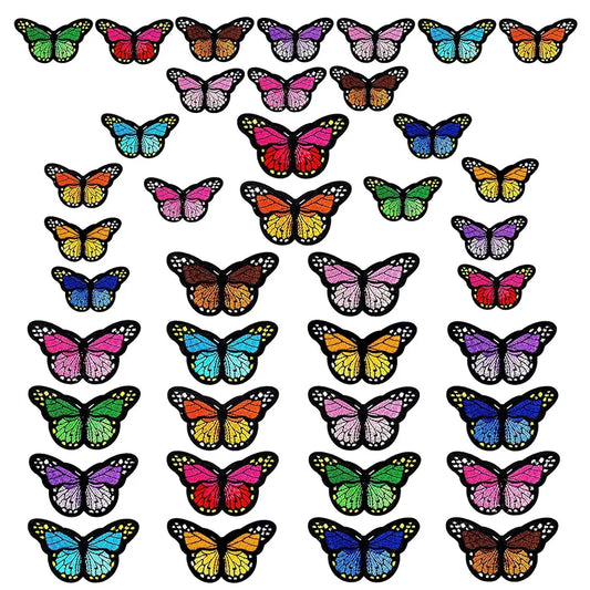 AUGSUN 40pcs Butterfly Iron on Patches - Vibrant 2-Size Embroidered Sew Applique Repair Patches for DIY Fashion