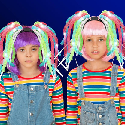 Jexine 4 Pack Light up Noodle Rave Headband LED Springy Mesh Noodle Headband Accessory for Birthday Dance Nightly Parades