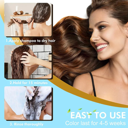 Chestnut Brown Hair Dye Shampoo, 3 in 1 Color Shampoo Hair Dye, Grey Coverage Shampoo for Women Men 500ml